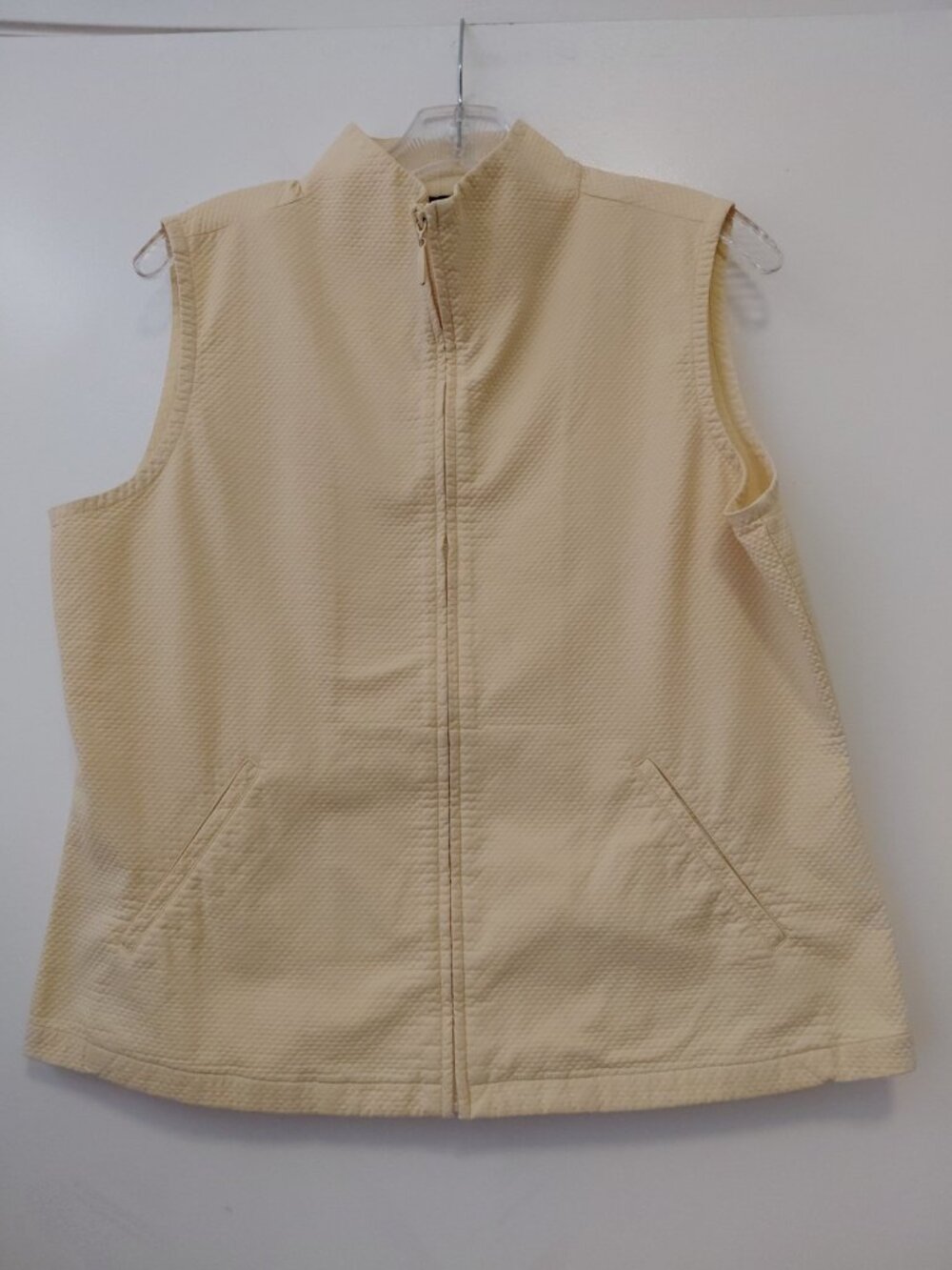 Eileen Fisher Full Zip Vest Textured Cotton Fabric Butter Yellow Pockets Medium